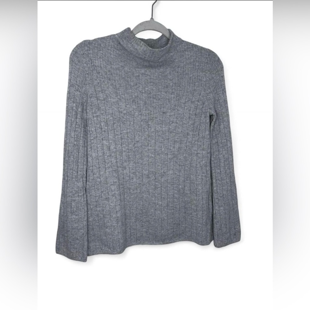 Nanette Lepore 100% 2 Ply Cashmere Sweater XS Gray Ribbed Mock Neck Knit
